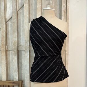 VTG Bebe One Shoulder Pinstripe Top